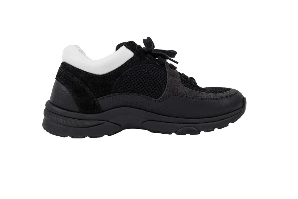 Chanel Black White Low-Top Lace-Up Sneakers Mesh Suede and Calfskin Size 38